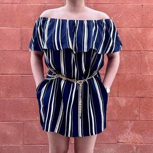 Navy Blue White Striped Dress